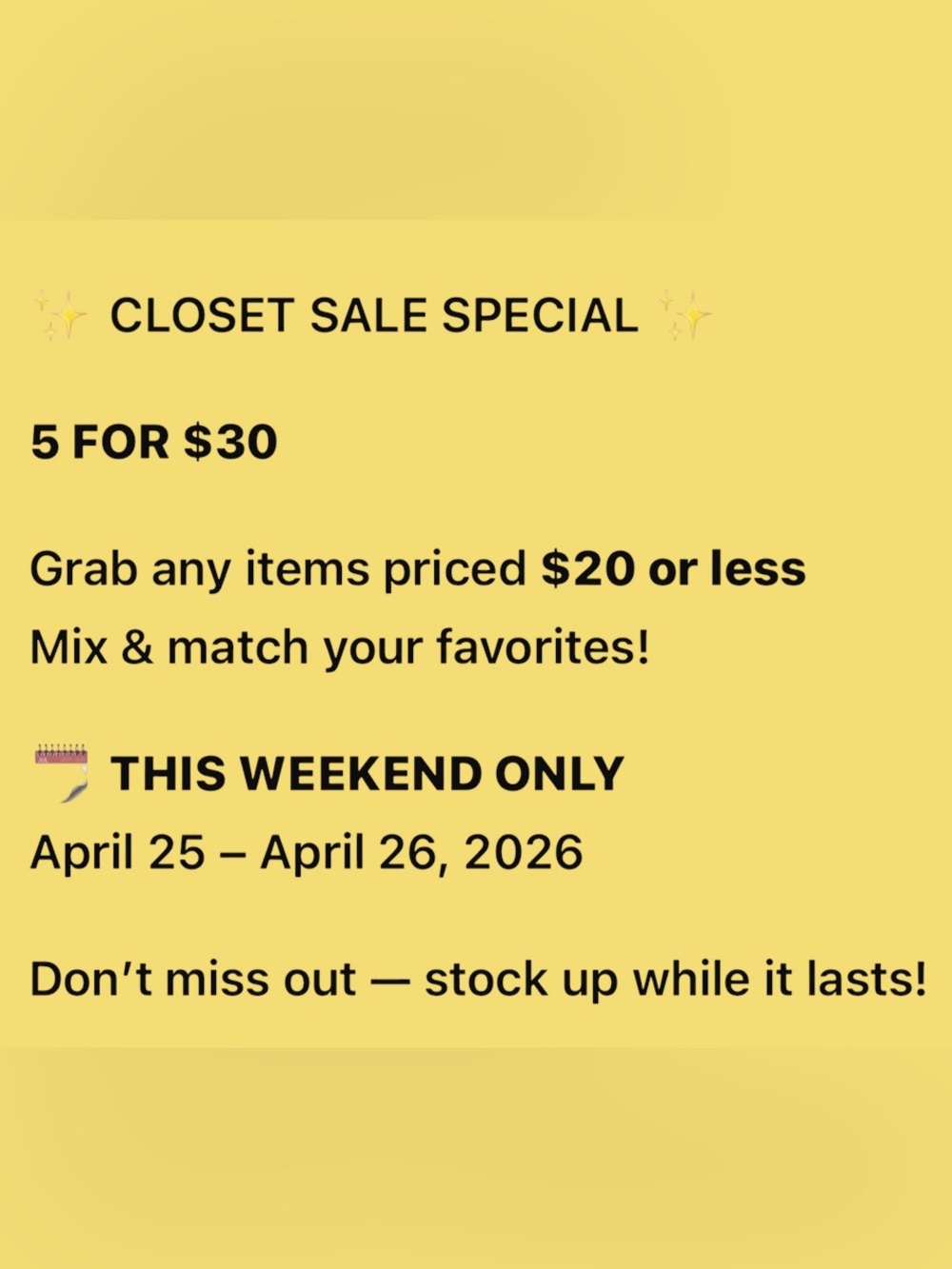 Closet Sale Special